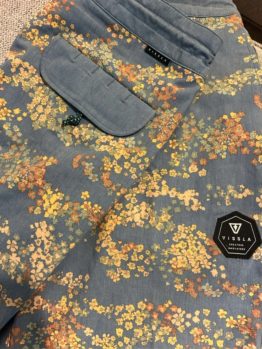 VISSLA Blue Floral Print Swim Trunks